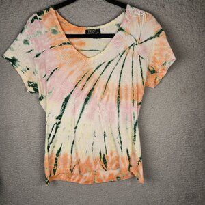 Tryst by Mathew Tie Dye Tee L Green Orange Mauve Vintage USA Cotton Festival Y2K